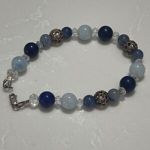 Elegant Blue Beaded Bracelet STERLING SILVER BEADS